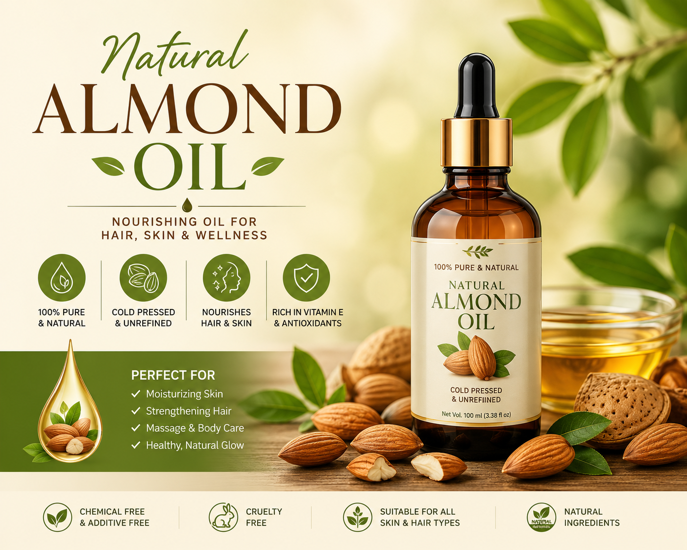 Natural Almond Oil: Nature’s Pure Gift for Beautiful Skin and Hair